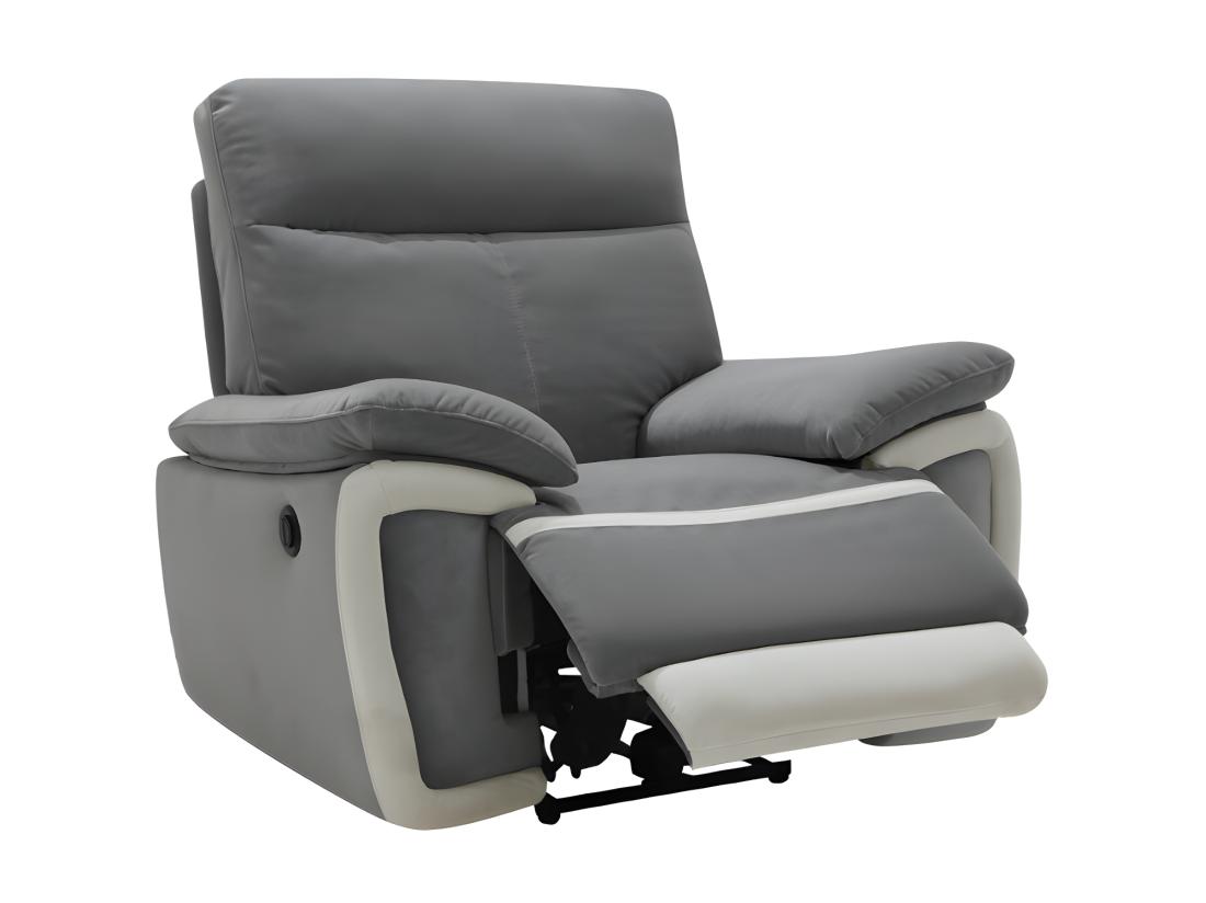 Vente Unique Fauteuil Relax électrique En Velours METTI - Gris Et Bandes écru