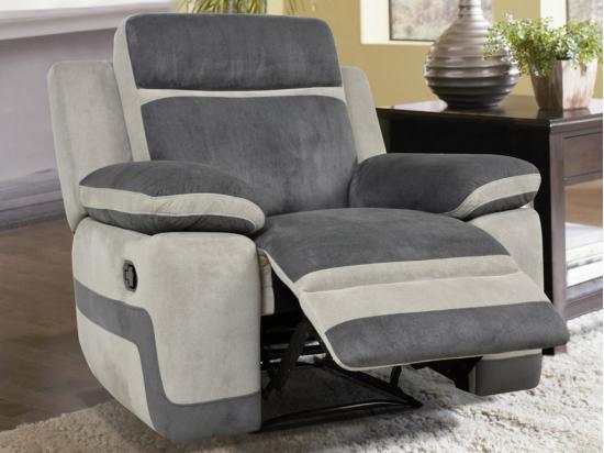 Vente Unique Fauteuil Relax En Microfibre Anthracite Et Bandes Gris Clair TALCA