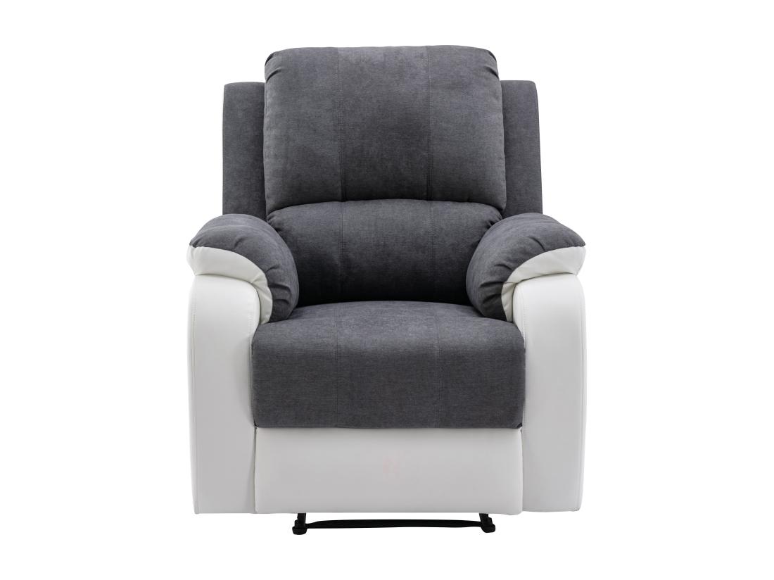 Vente Unique Fauteuil Relax En Microfibre Et Simili Gris Et Blanc BRODY