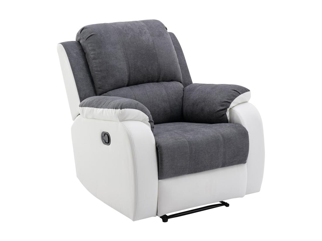 Vente Unique Fauteuil Relax En Microfibre Et Simili Gris Et Blanc BRODY