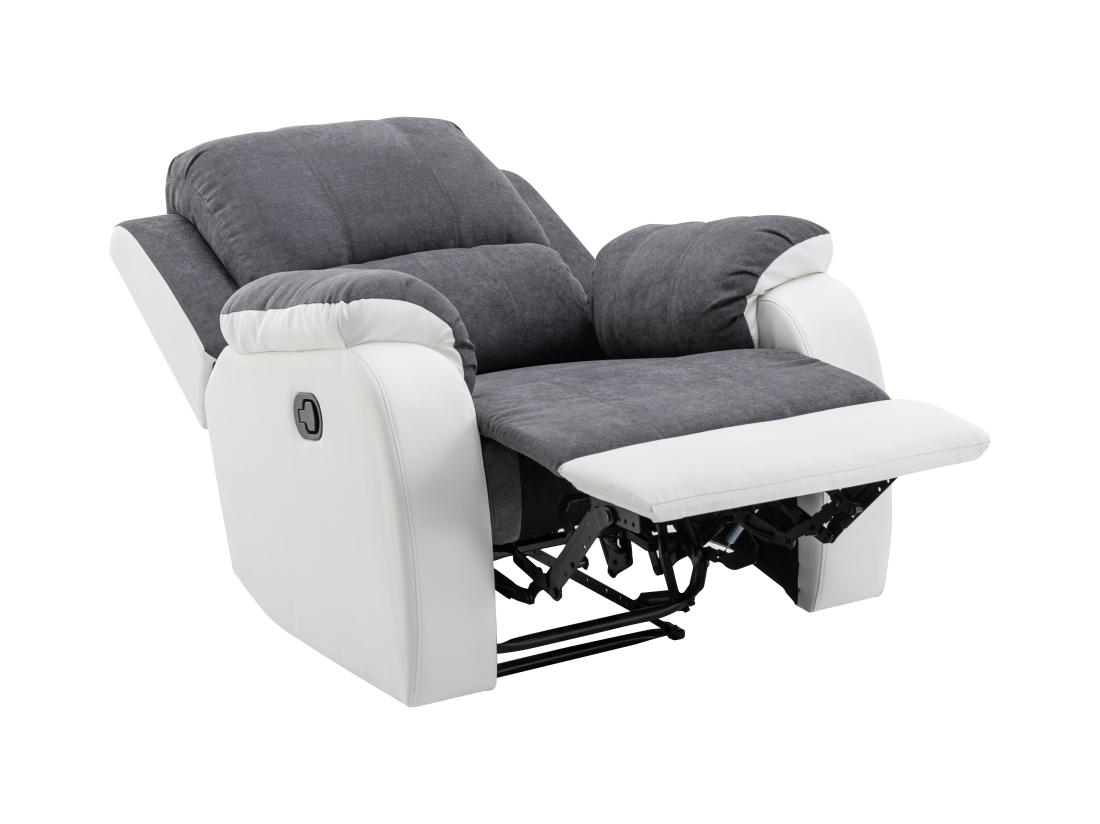 Vente Unique Fauteuil Relax En Microfibre Et Simili Gris Et Blanc BRODY