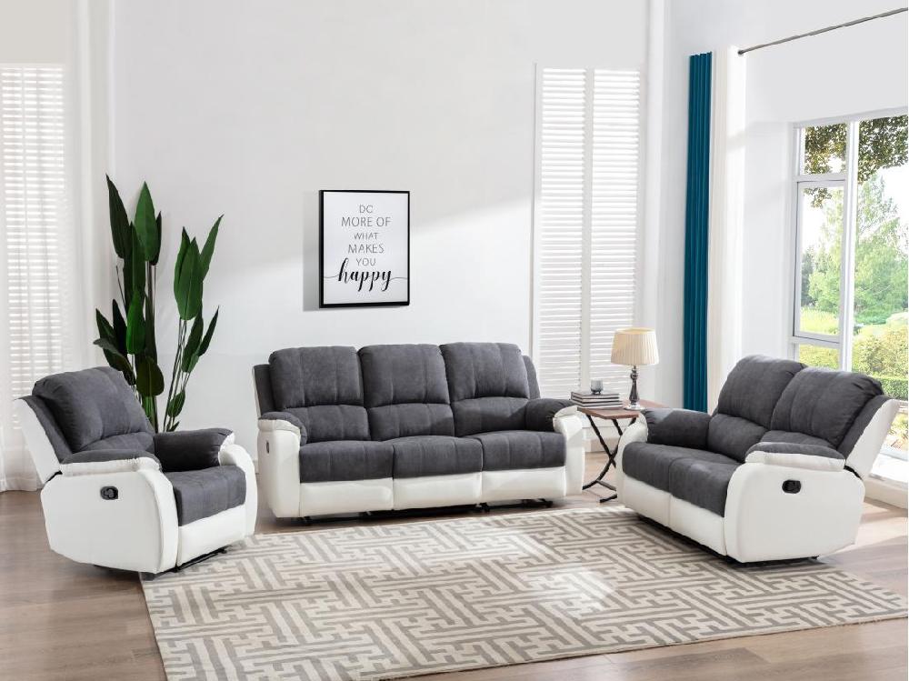 vente unique Fauteuil relax en microfibre et simili gris et blanc BRODY