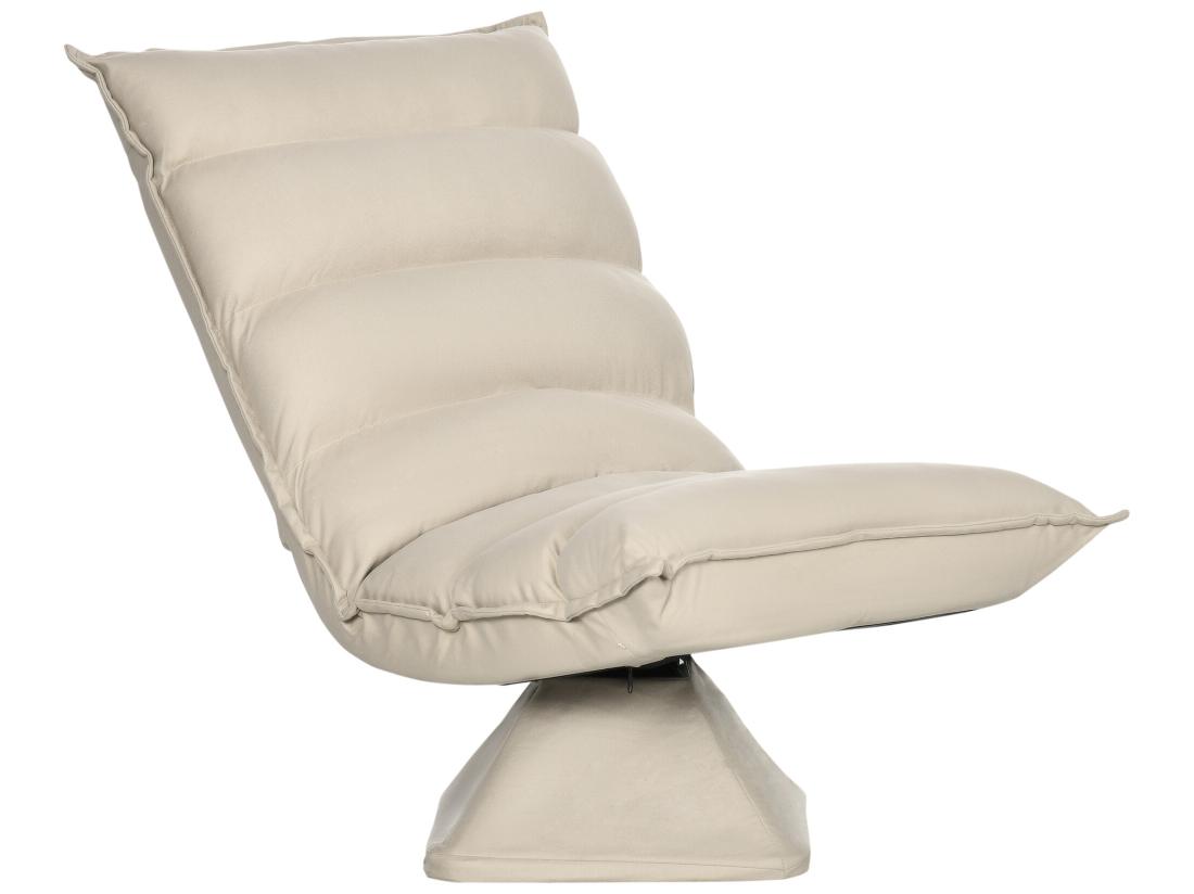 Vente Unique Fauteuil Relax Grand Confort Pivotant Inclinaison Réglable 5 Niv. épais Garnissage Mousse Haute Densité Tissu Velours Microfibre Beige