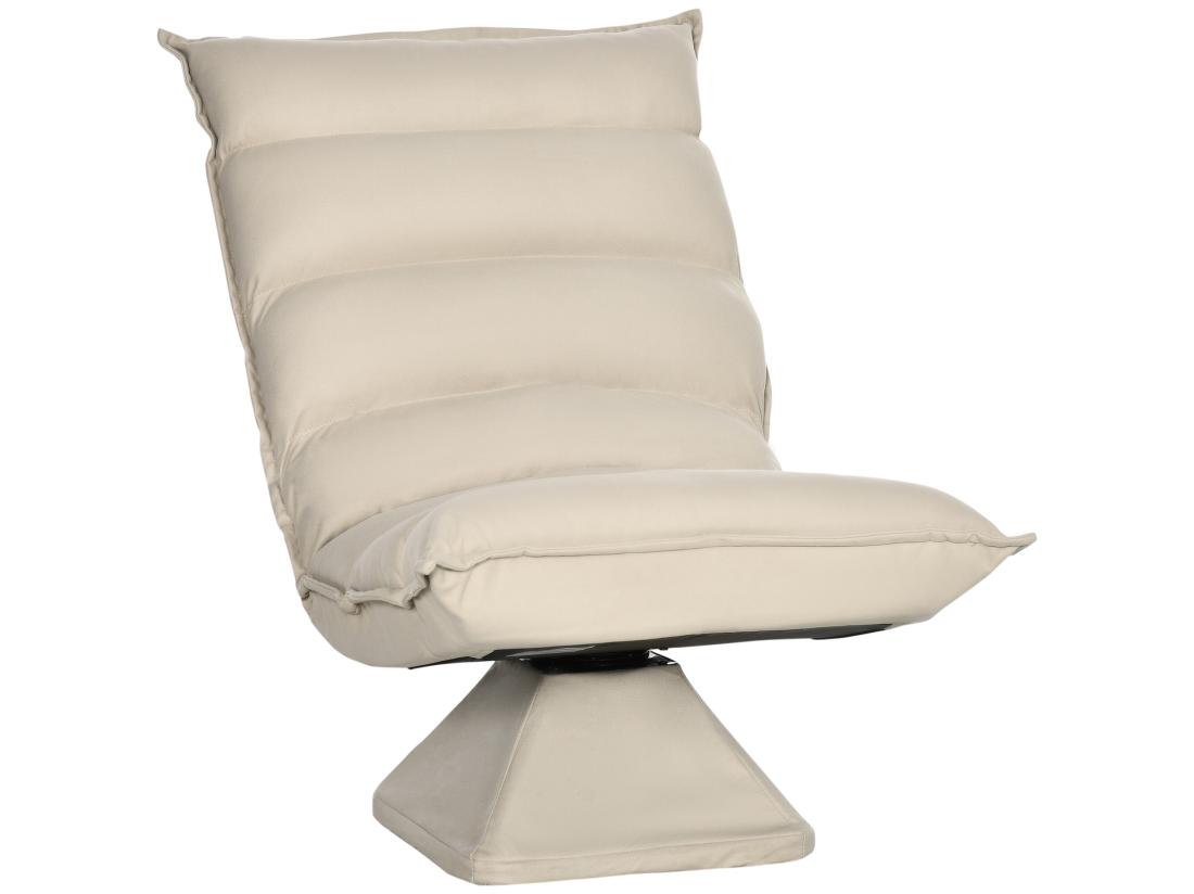 Vente Unique Fauteuil Relax Grand Confort Pivotant Inclinaison Réglable 5 Niv. épais Garnissage Mousse Haute Densité Tissu Velours Microfibre Beige