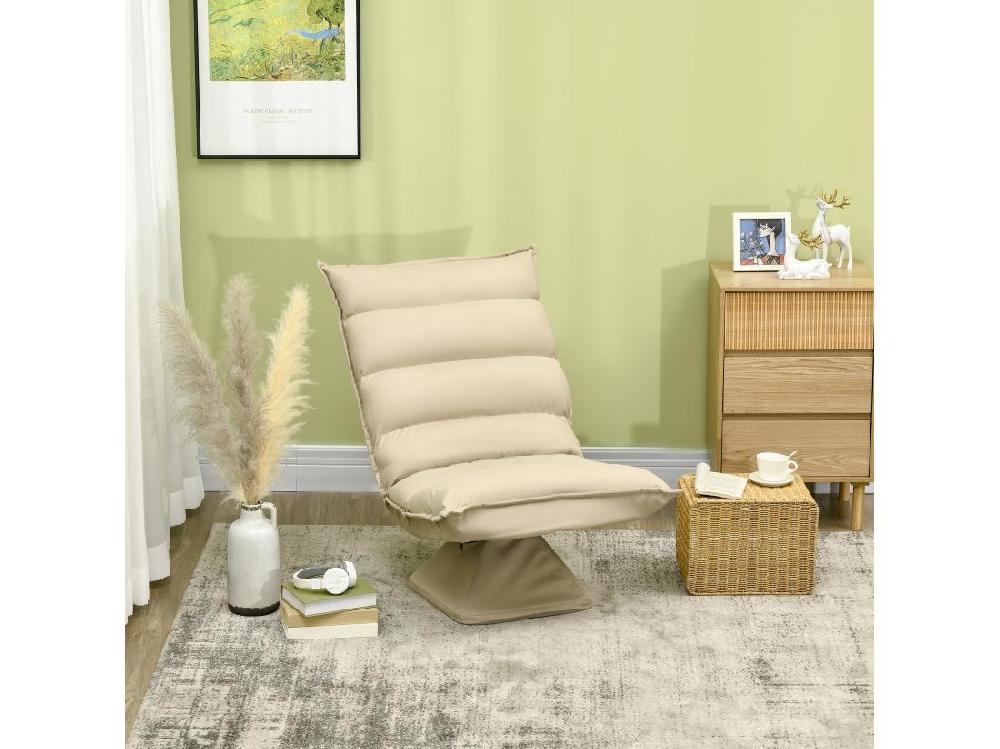 vente unique Fauteuil relax grand confort pivotant inclinaison réglable 5 niv. épais garnissage mousse haute densité tissu velours microfibre beige