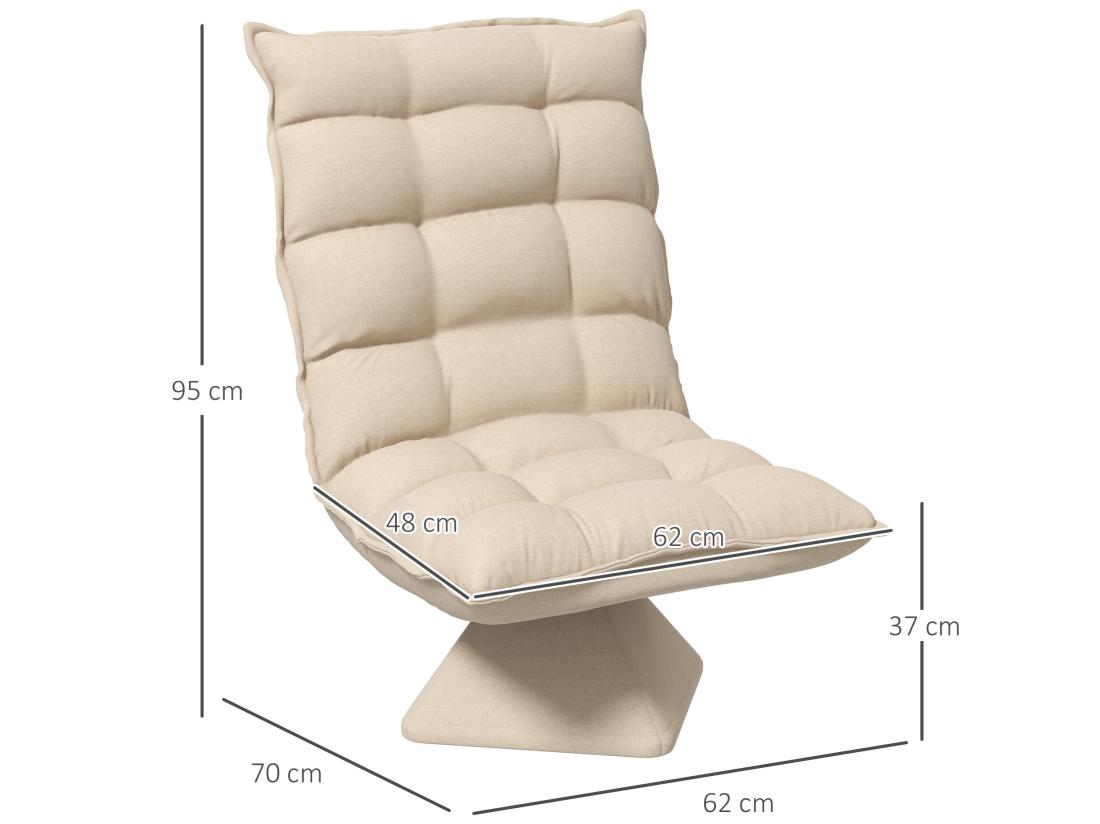 Vente Unique Fauteuil Relax Grand Confort Pivotant Inclinaison Réglable 5 Niv. épais Garnissage Mousse Haute Densité Tissu Velours Microfibre Beige