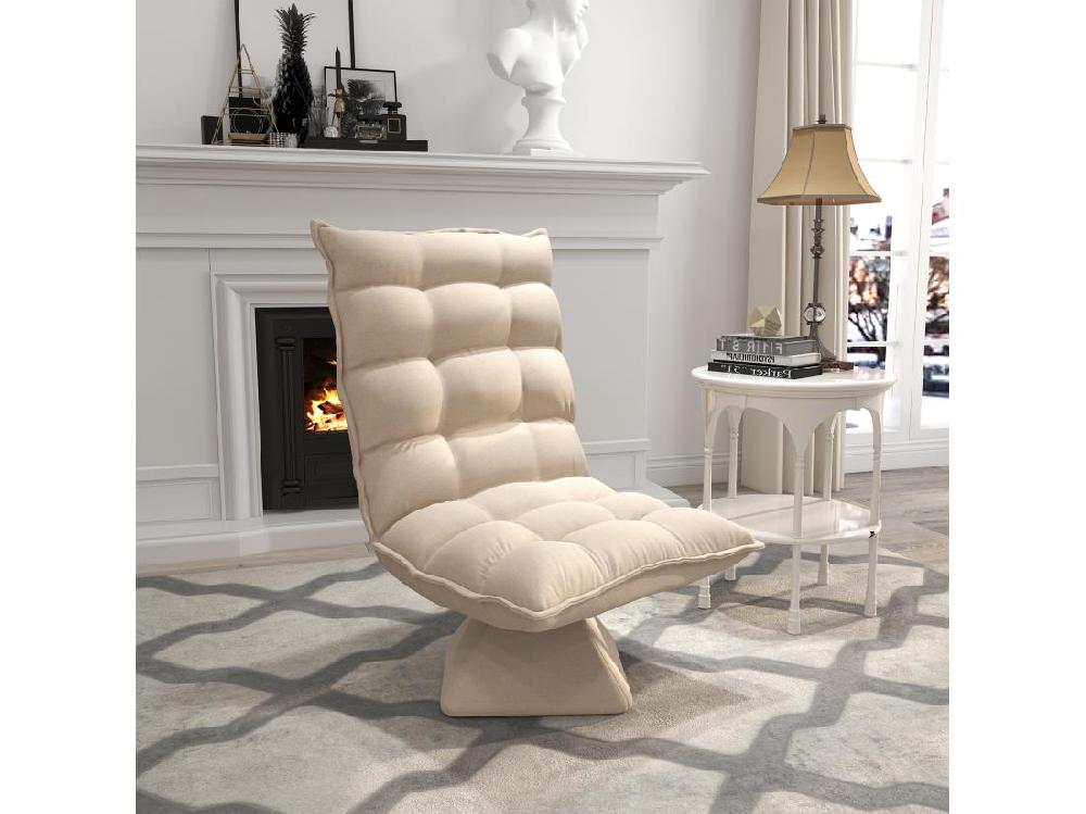 Vente Unique Fauteuil Relax Grand Confort Pivotant Inclinaison Réglable 5 Niv. épais Garnissage Mousse Haute Densité Tissu Velours Microfibre Beige