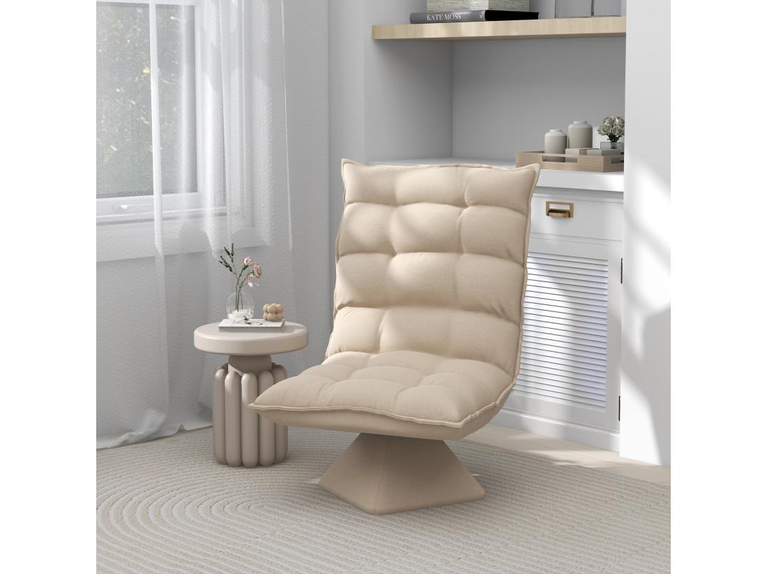 vente unique Fauteuil relax grand confort pivotant inclinaison réglable 5 niv. épais garnissage mousse haute densité tissu velours microfibre beige