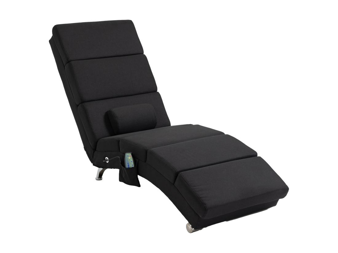 Vente Unique Fauteuil Relax Massant Chauffant Design Contemporain - Chaise Longue D'intérieur - Piètement Métal Chromé Tissu Noir