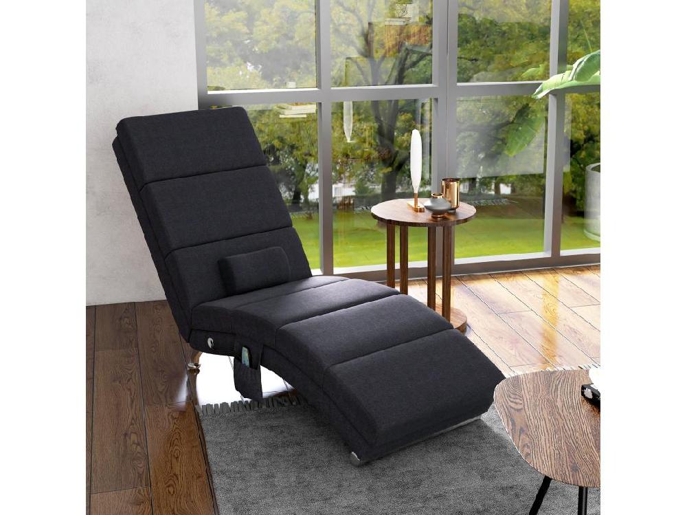 vente unique Fauteuil relax massant chauffant design contemporain - chaise longue d'intérieur - piètement métal chromé tissu noir