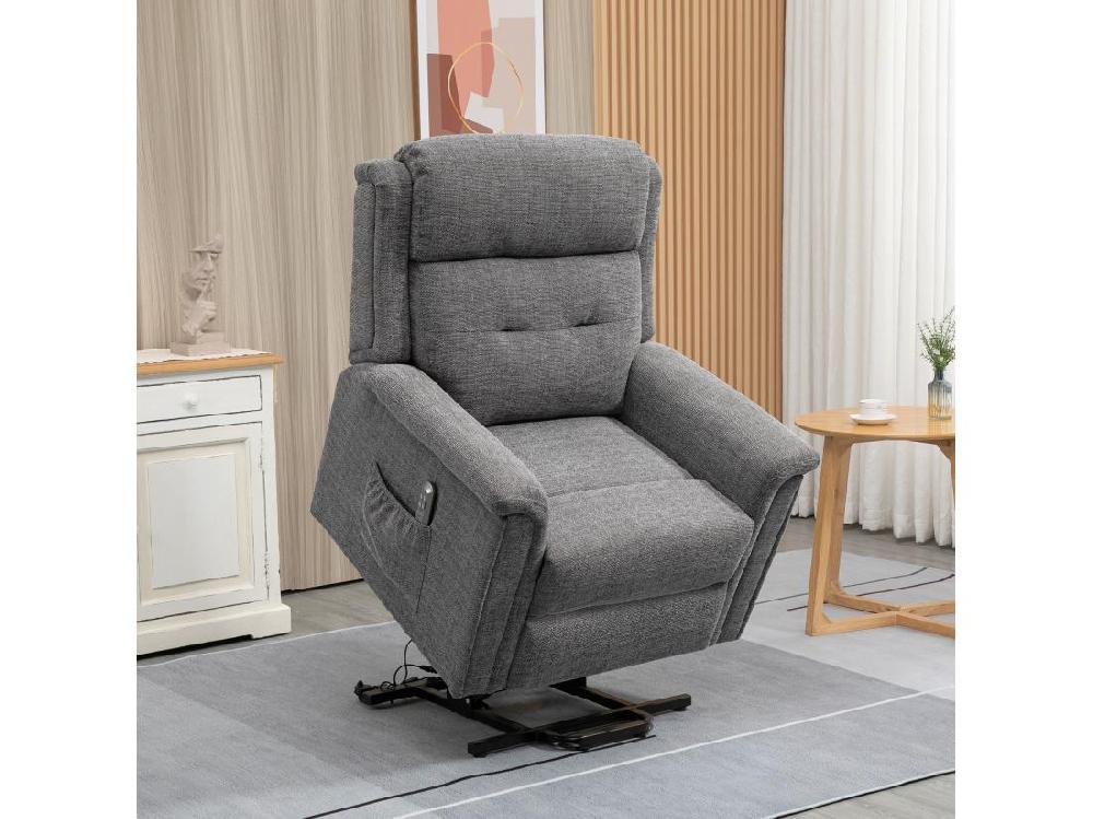 Vente Unique Fauteuil Releveur électrique Inclinable - Repose-pied Ajustable - Télécommande - Fauteuil De Relaxation - Tissu Polyester Aspect Lin Gris Chiné