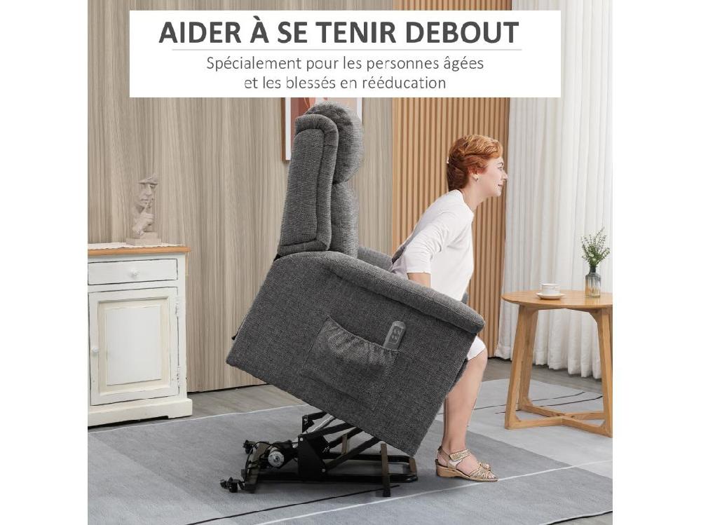 Vente Unique Fauteuil Releveur électrique Inclinable - Repose-pied Ajustable - Télécommande - Fauteuil De Relaxation - Tissu Polyester Aspect Lin Gris Chiné