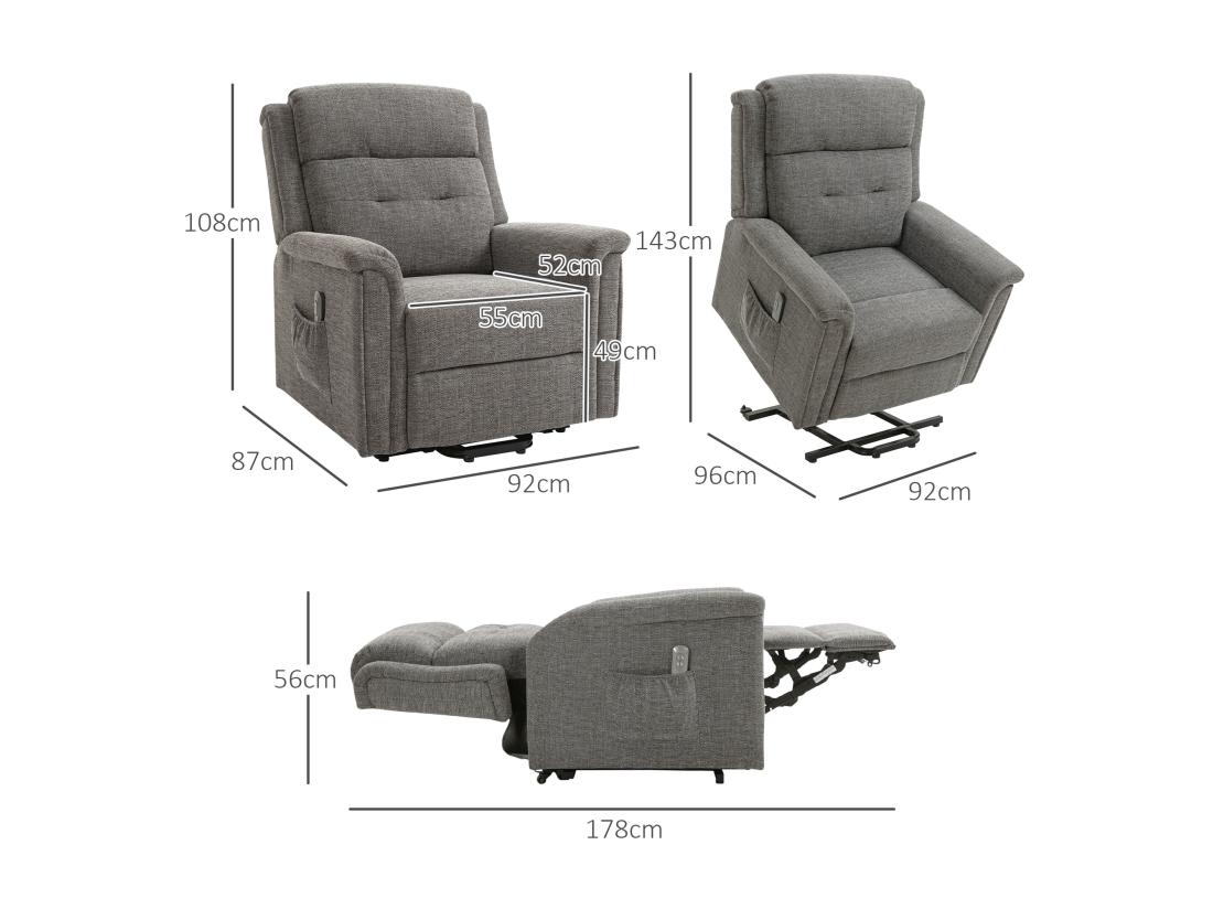Vente Unique Fauteuil Releveur électrique Inclinable - Repose-pied Ajustable - Télécommande - Fauteuil De Relaxation - Tissu Polyester Aspect Lin Gris Chiné