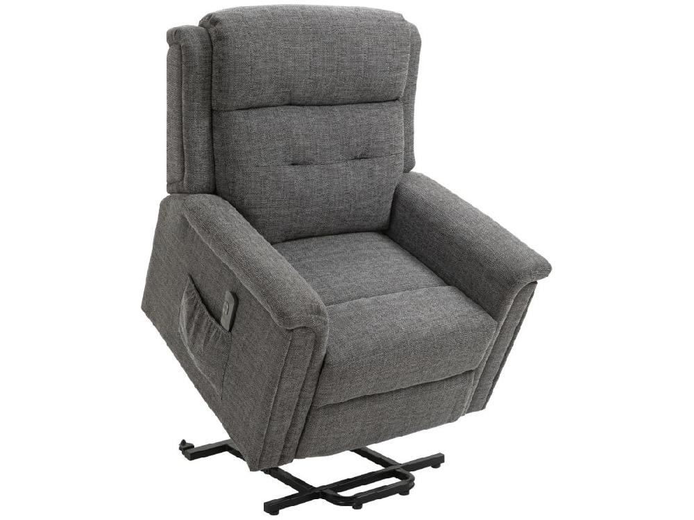 vente unique Fauteuil releveur électrique inclinable - repose-pied ajustable - télécommande - Fauteuil de relaxation - tissu polyester aspect lin gris chiné