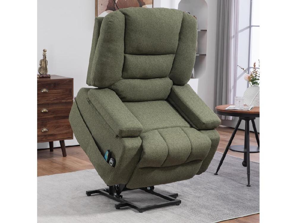 Vente Unique Fauteuil Releveur électrique Massant Chauffant Inclinable - Repose-pied Intégré 2 Télécommandes - Tissu Vert