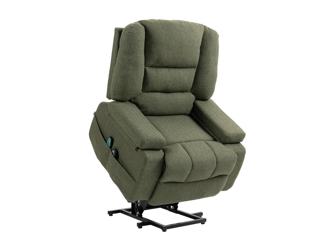 vente unique Fauteuil releveur électrique massant chauffant inclinable - repose-pied intégré 2 télécommandes - tissu vert