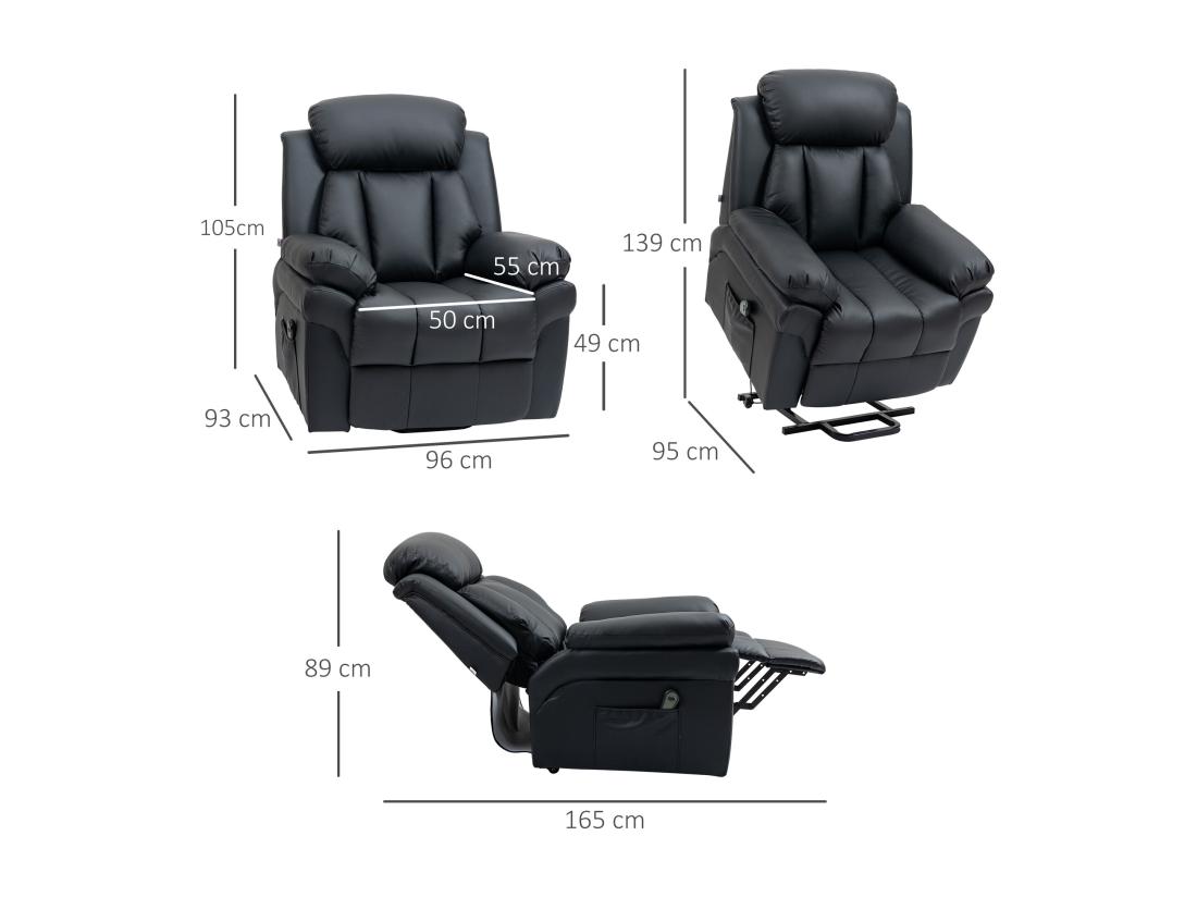 Vente Unique Fauteuil Releveur Inclinable Avec Repose-pied Ajustable - Fauteuil De Relaxation électrique - Revêtement Synthétique Noir
