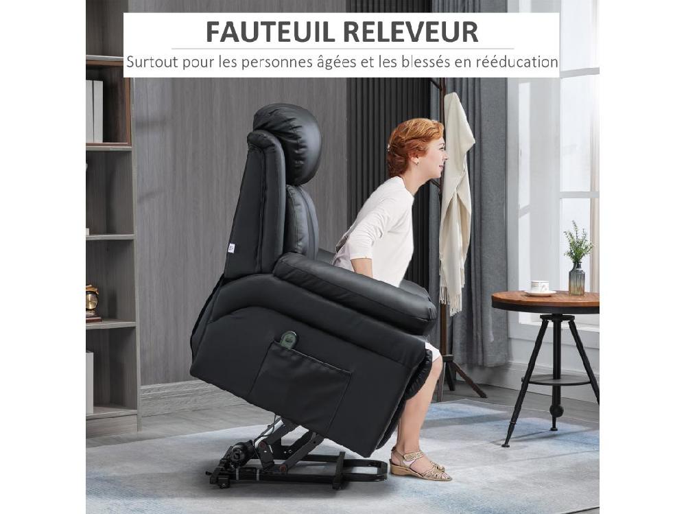 Vente Unique Fauteuil Releveur Inclinable Avec Repose-pied Ajustable - Fauteuil De Relaxation électrique - Revêtement Synthétique Noir