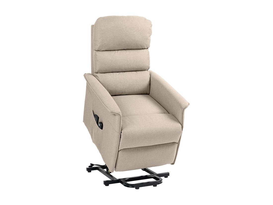 Vente Unique Fauteuil Releveur Inclinable Massant Chauffant - 2 Télécommandes Roulettes Pochette - Tissu Beige Chiné