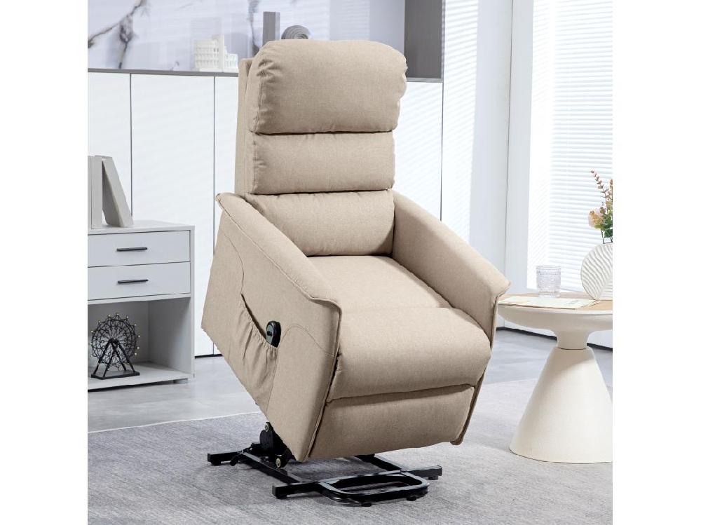 vente unique Fauteuil releveur inclinable massant chauffant - 2 télécommandes roulettes pochette - tissu beige chiné