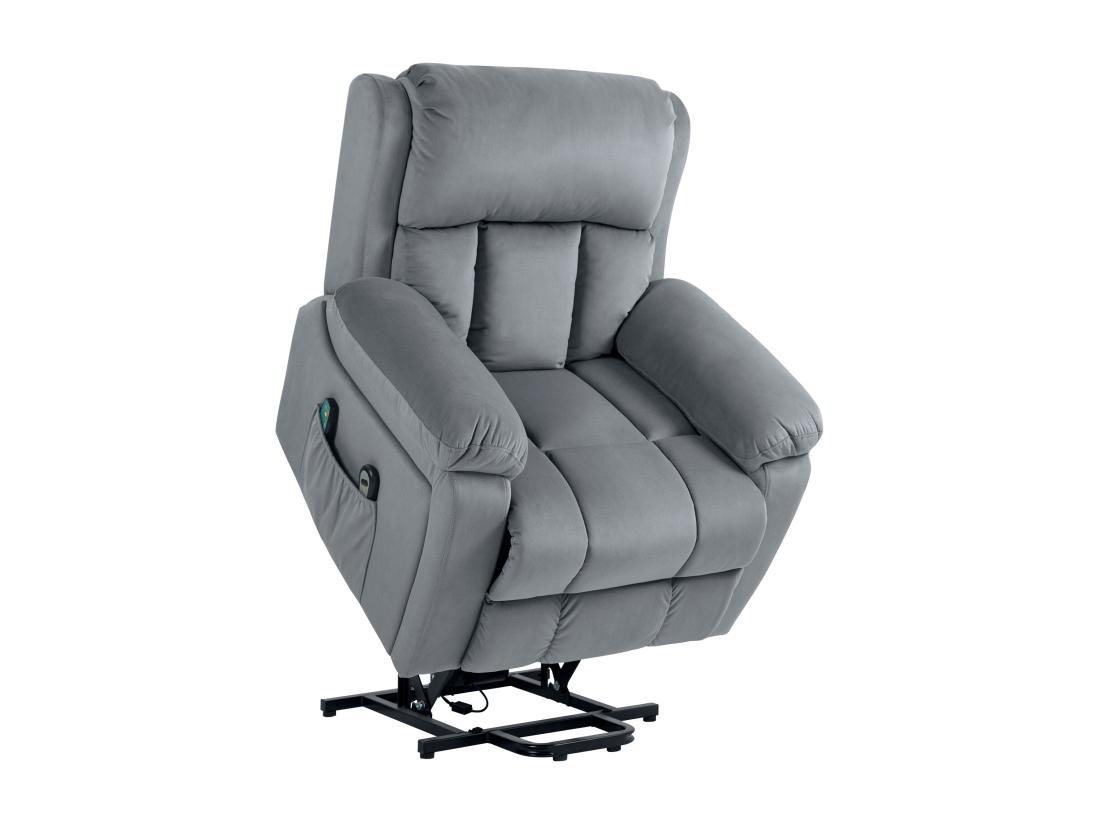 Vente Unique Fauteuil Releveur Massant Chauffant Inclinable - 8 Points De Massage - Télécommande Pochette - Tissu Gris