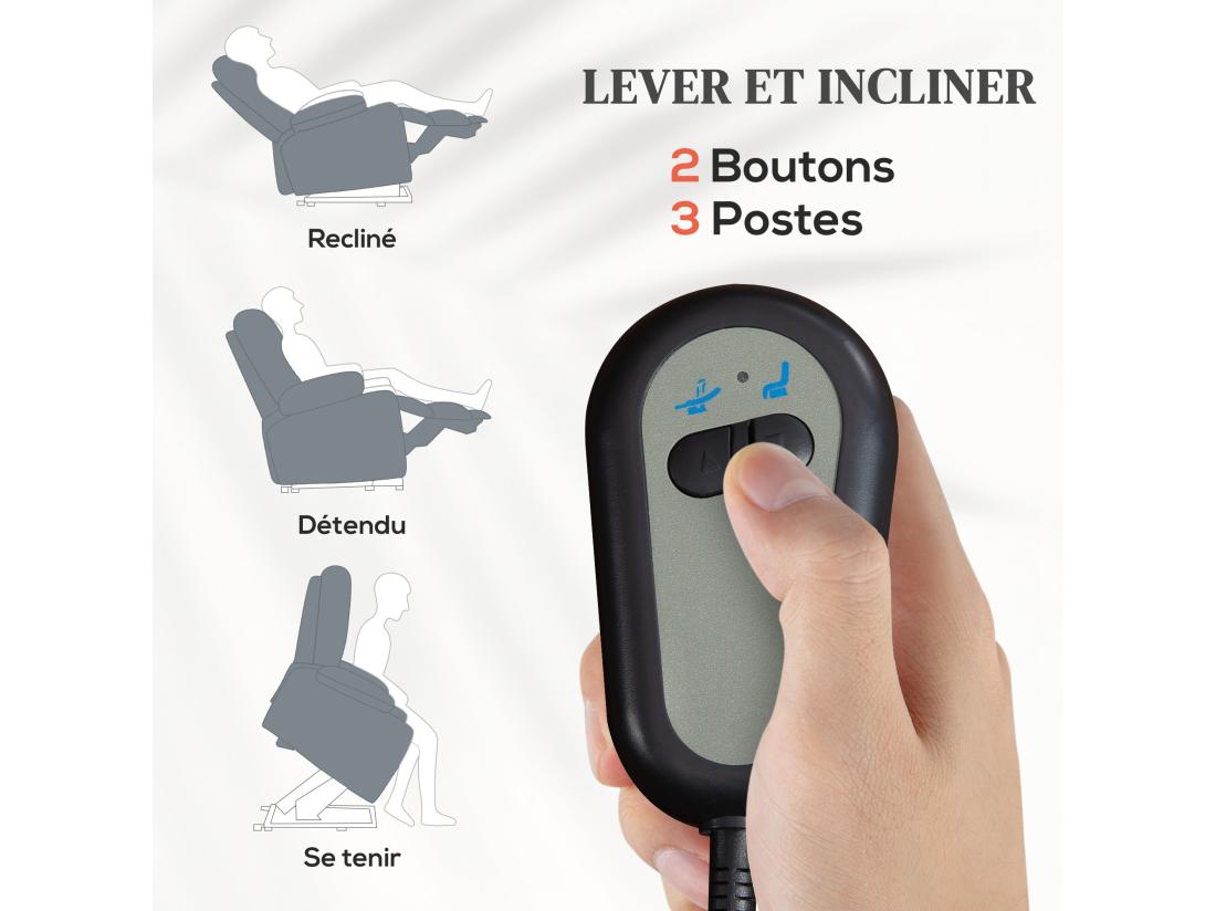 Vente Unique Fauteuil Releveur Massant Chauffant Inclinable - 8 Points De Massage - Télécommande Pochette - Tissu Gris