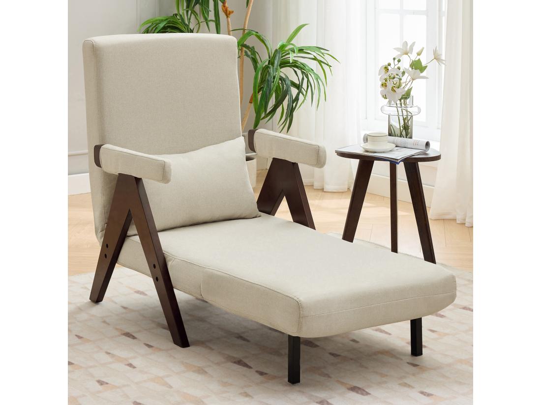 Vente Unique Fauteuil Simple 64x68 5x93cm - Convertible 3 En 1 - Rembourré - Lin - Beige + Marron