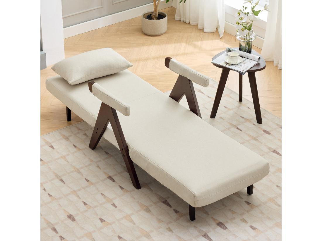 Vente Unique Fauteuil Simple 64x68 5x93cm - Convertible 3 En 1 - Rembourré - Lin - Beige + Marron