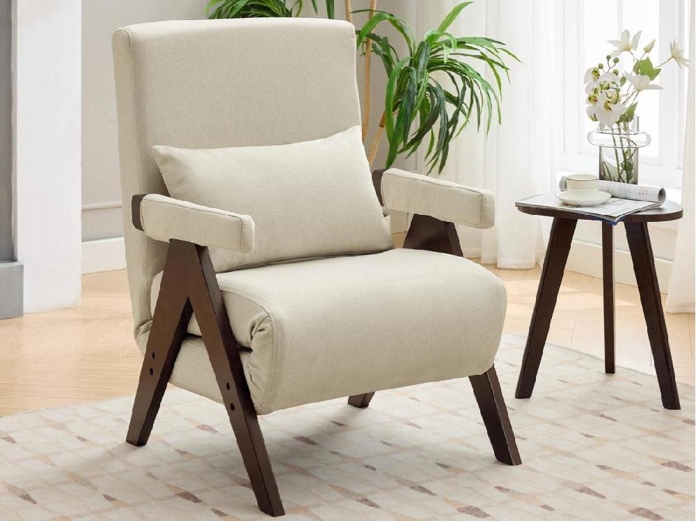 vente unique Fauteuil simple 64x68 5x93cm - convertible 3 en 1 - rembourré - lin - beige + marron