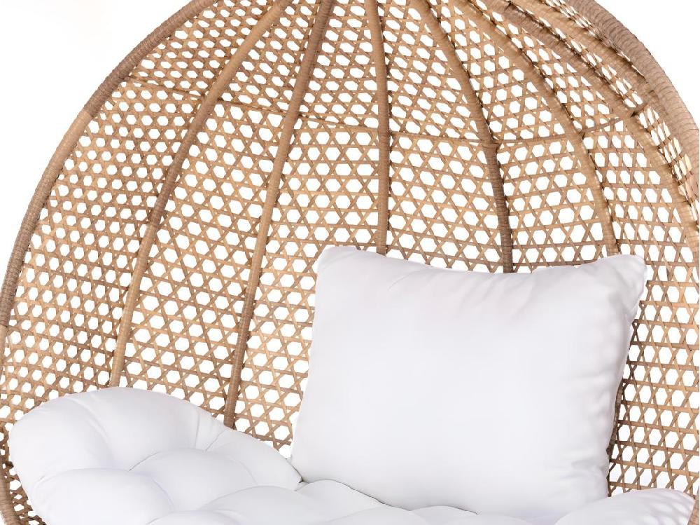 Vente Unique Fauteuil Suspendu 2 Places En Résine Tressée - Beige Et Coussin Blanc - VAHINA De MYLIA