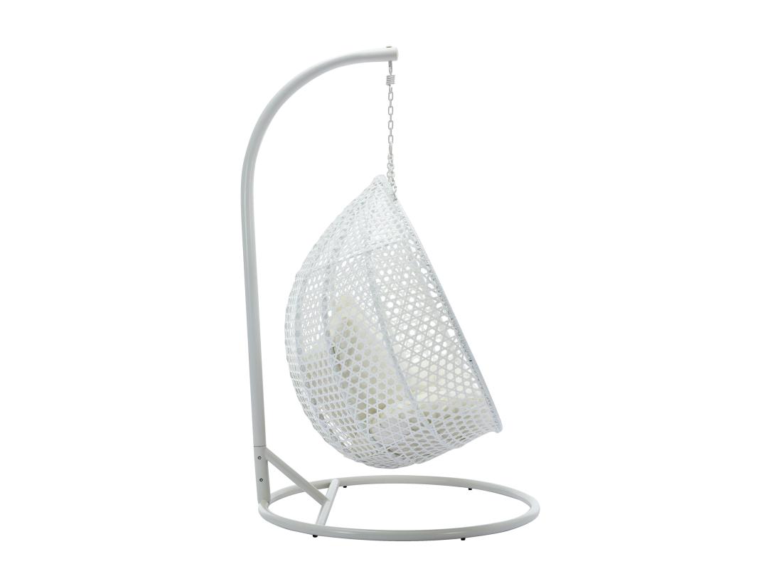 Vente Unique Fauteuil Suspendu 2 Places En Résine Tressée - Blanc Et Coussin Beige - VAHINA De MYLIA
