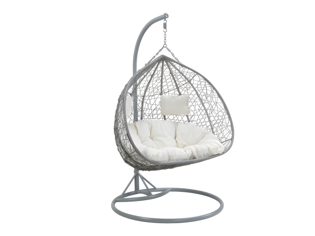 Vente Unique Fauteuil Suspendu 2 Places En Résine Tressée - Gris Avec Coussins Blancs - CAYAMBE De MYLIA