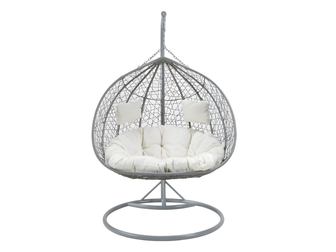 Vente Unique Fauteuil Suspendu 2 Places En Résine Tressée - Gris Avec Coussins Blancs - CAYAMBE De MYLIA