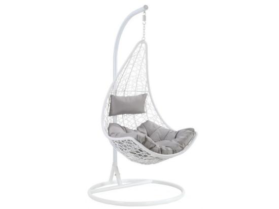 Vente Unique Fauteuil Suspendu En Résine Tressée - Blanc Avec Coussins Gris - OROSI De MYLIA
