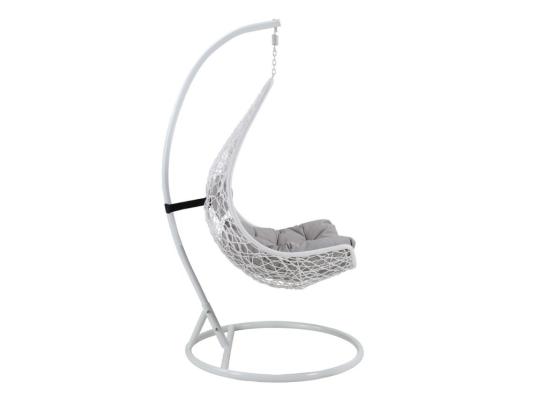 Vente Unique Fauteuil Suspendu En Résine Tressée - Blanc Avec Coussins Gris - OROSI De MYLIA