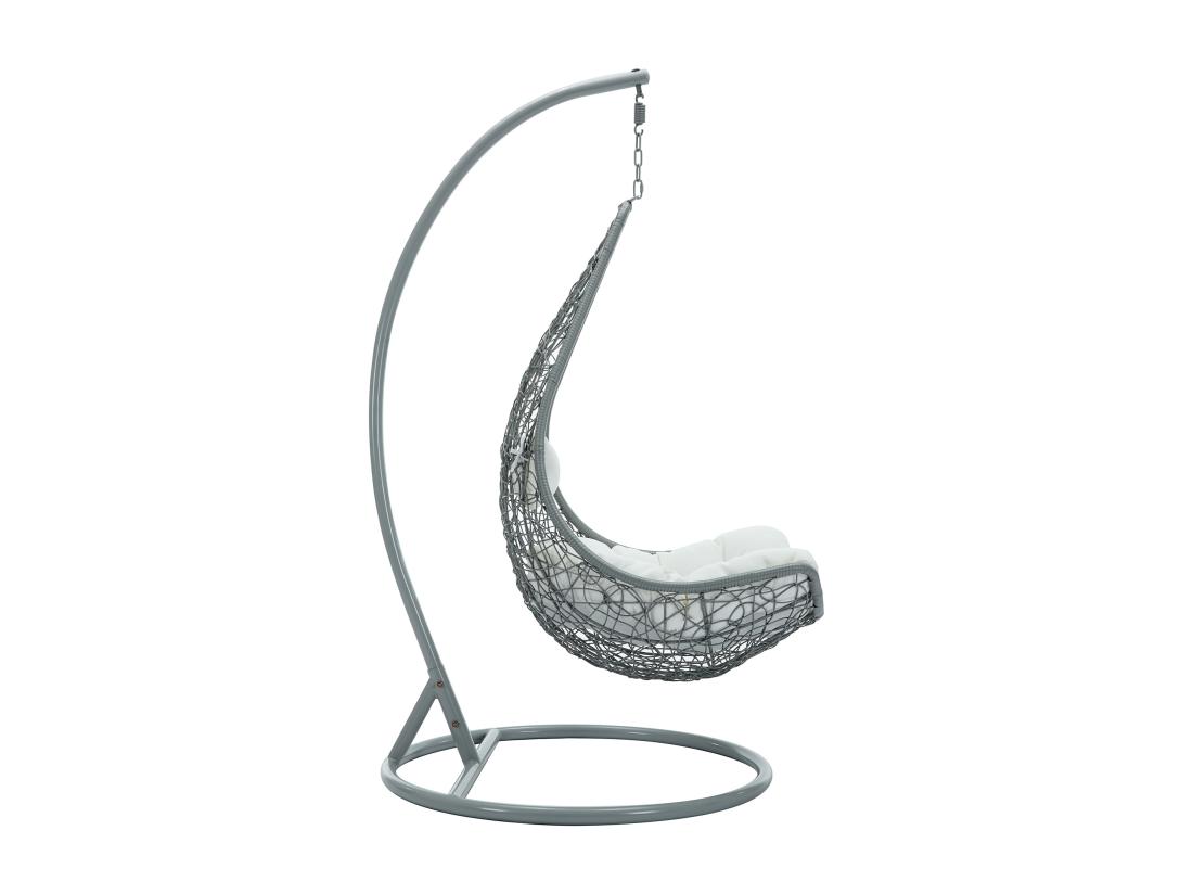 Vente Unique Fauteuil Suspendu En Résine Tressée - Gris Clair Avec Coussins Blancs - OROSI De MYLIA