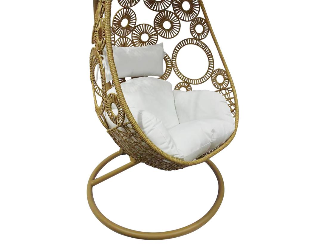 Vente Unique Fauteuil Suspendu En Résine Tressée Naturel Clair Et Coussin Blanc - MAKAHA De MYLIA