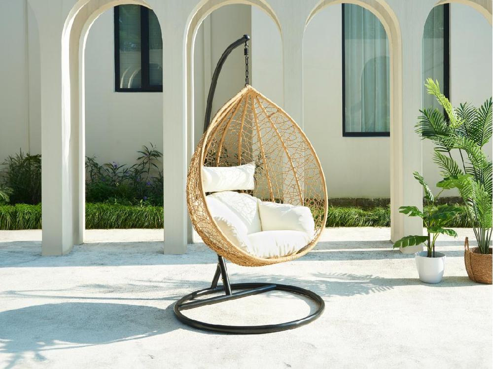 vente unique Fauteuil suspendu en résine tressée - Naturel clair - CAMPLI de MYLIA