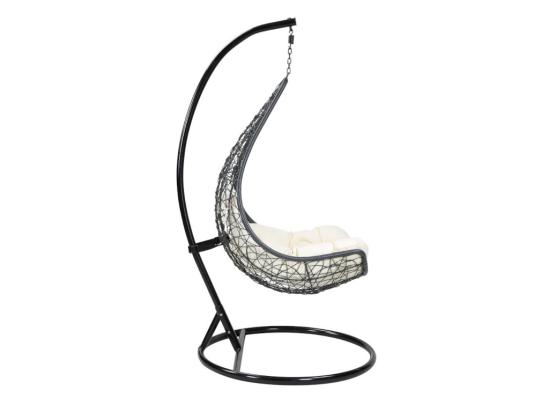 Vente Unique Fauteuil Suspendu En Résine Tressée - Noir Avec Coussins Blancs - OROSI De MYLIA