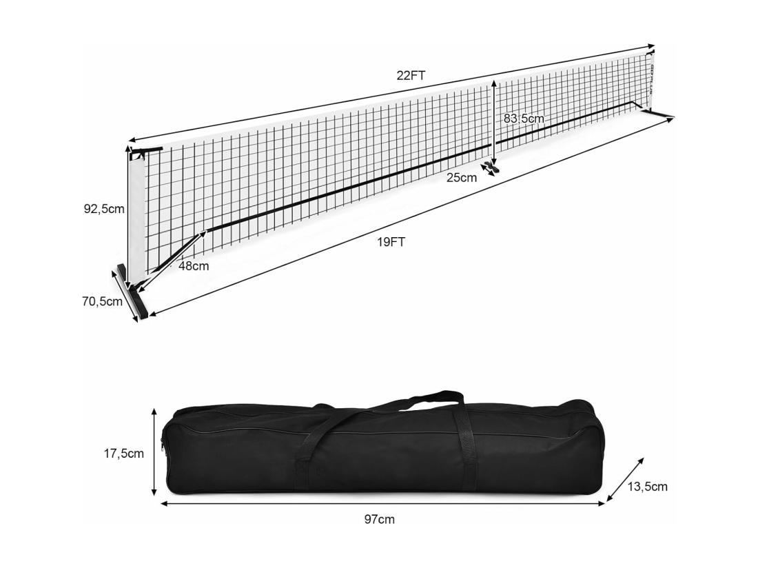 Vente Unique Filet De Pickleball Portable De 670 X 92 Cm Tuyaux Métalliques Filet Badminton Exterieur En Plastique Et Vinyle Avec Sac De Transport En Oxford Pour Intérieur/Extérieur