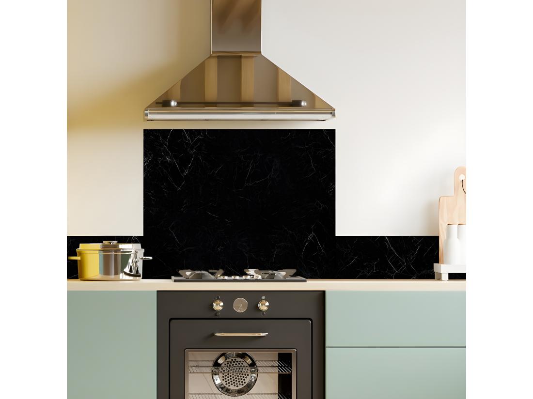 vente unique Fond de hotte ALU L 60xH 70cm - Marbre Noir - Aluminium composite