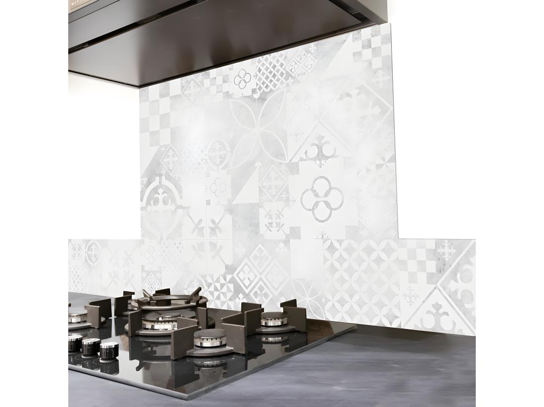 Vente Unique Fond De Hotte ALU : L 90cm X H 70cm - Ciment Style Béton Usé - Aluminium Composite
