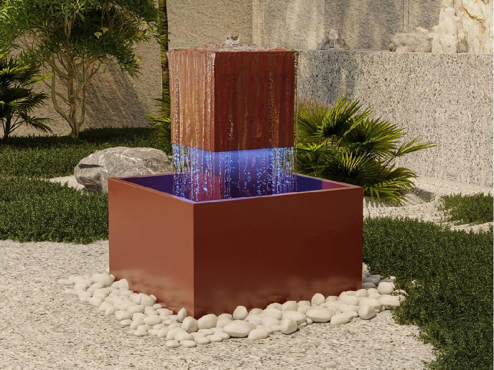 vente unique Fontaine d'extérieur en acier inoxydable avec LED - H.65 cm - Terracotta - CARDINA