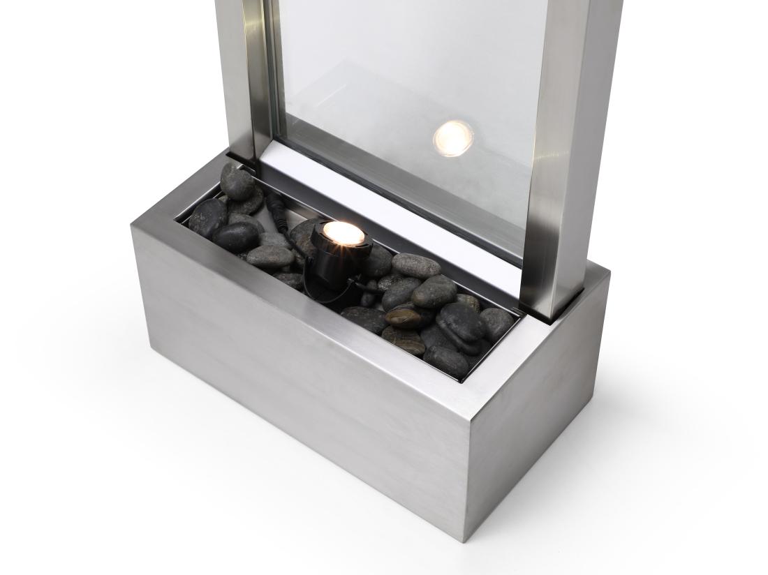 Vente Unique Fontaine D'extérieur En Acier Inoxydable Et Verre Avec LED - H.108 Cm - Argenté - PANGA