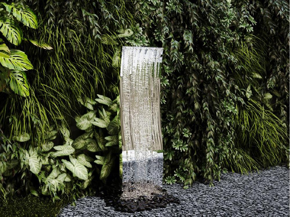 vente unique Fontaine d'extérieur vague en acier inoxydable - H.130 cm - Argenté - HOKI