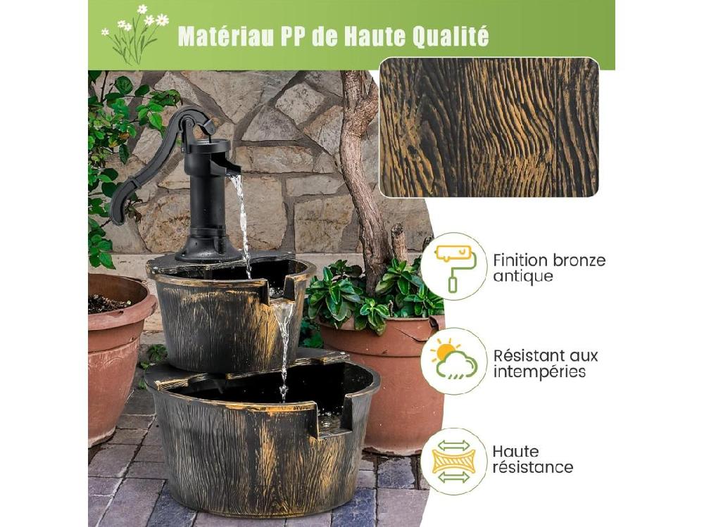 Vente Unique Fontaine En Cascade Extérieure à 2 Étages Avec Pompe Réglable Puit Décoration De Jardin/Cour Autoportante De 68 Cm En PP De Style Rustique (Bronze)