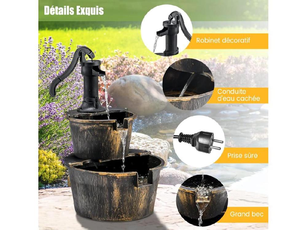 Vente Unique Fontaine En Cascade Extérieure à 2 Étages Avec Pompe Réglable Puit Décoration De Jardin/Cour Autoportante De 68 Cm En PP De Style Rustique (Bronze)