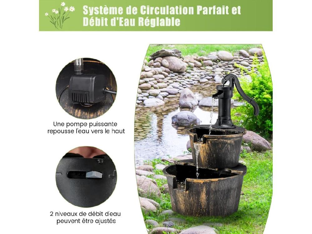 Vente Unique Fontaine En Cascade Extérieure à 2 Étages Avec Pompe Réglable Puit Décoration De Jardin/Cour Autoportante De 68 Cm En PP De Style Rustique (Bronze)