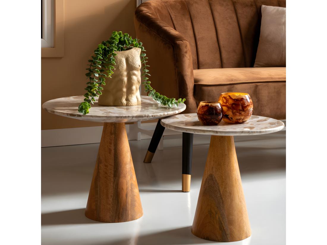 Vente Unique Force Wide - Table D’appoint En Bois Et Marbre ø50cm - Brun