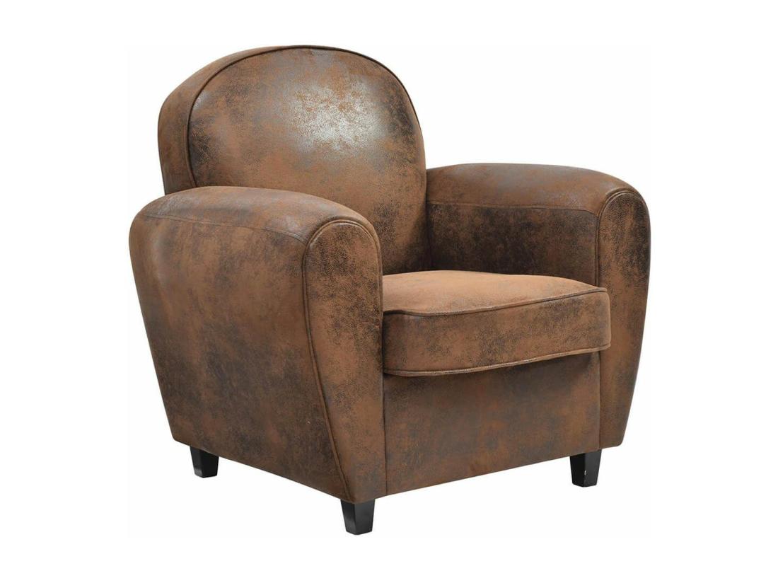 Vente Unique GANSSI - Fauteuil Club Marron Aspect Cuir Vieilli